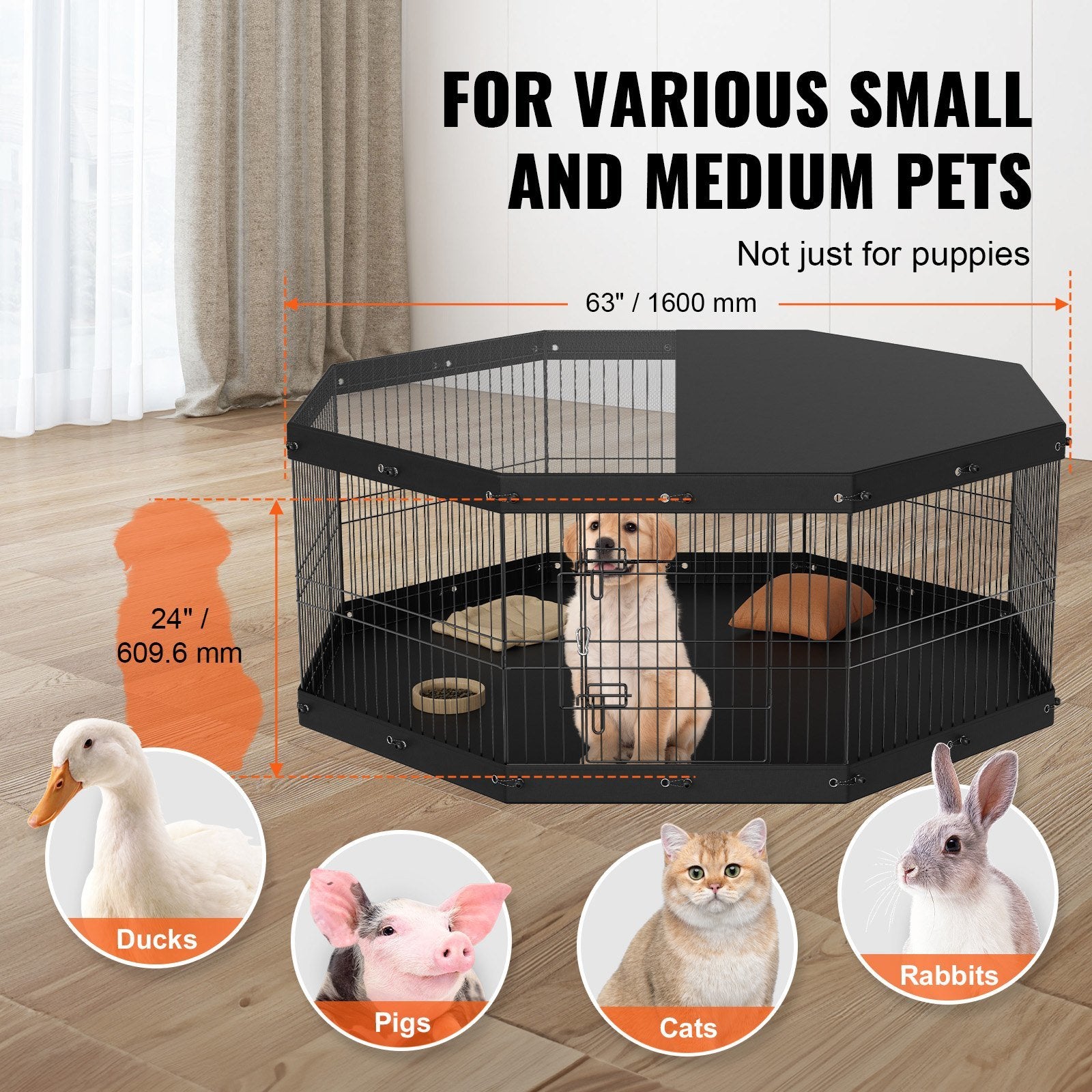 VEVOR Dog Playpen, 8 Panels Foldable Metal Dog Exercise Pen Doba